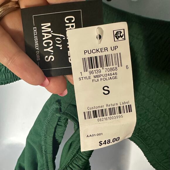 NWT Bar III Pucker Up Textured Crisscross Tankini Bikini Set Fiji Foliage–Size S - Picture 10 of 11